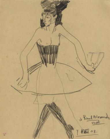 Zeichnung von tanzender Frau in einem Kleid 
