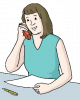 Illustration einer Frau, die telefoniert und vor einem Blatt Papier und Stift sitzt.