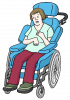 Illustration einer Person im Rollstuhl.