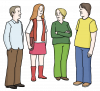 Illustration einer Gruppe bestehend aus zwei Frauen und zwei Männern.