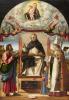 Bild von Vittore Carpaccios Gemälde Die Disputation des heiligen Thomas von Aquin mit den Heiligen Markus und Ludwig von Toulouse von 1507